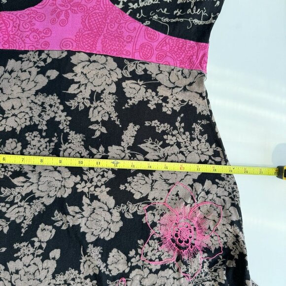 Desigual Dress Y2K Cotton Floral Stitching Rhinestones Metallic Print Large - Picture 9 of 16